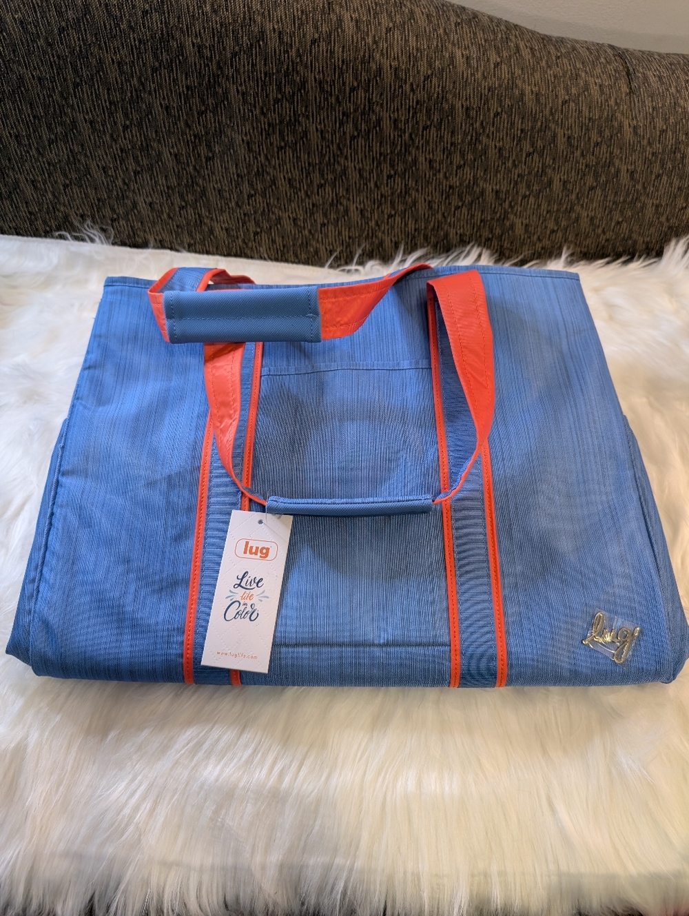NWT lug Rover Blue Tote Bag w/ Orange Trim